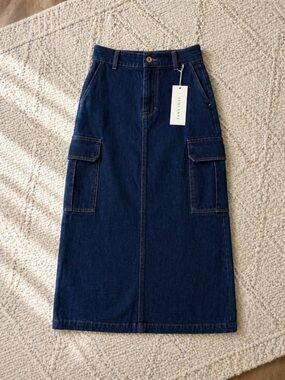 Sanctuary Blue Denim Utility Cargo Midi Skirt Size 24 NWT